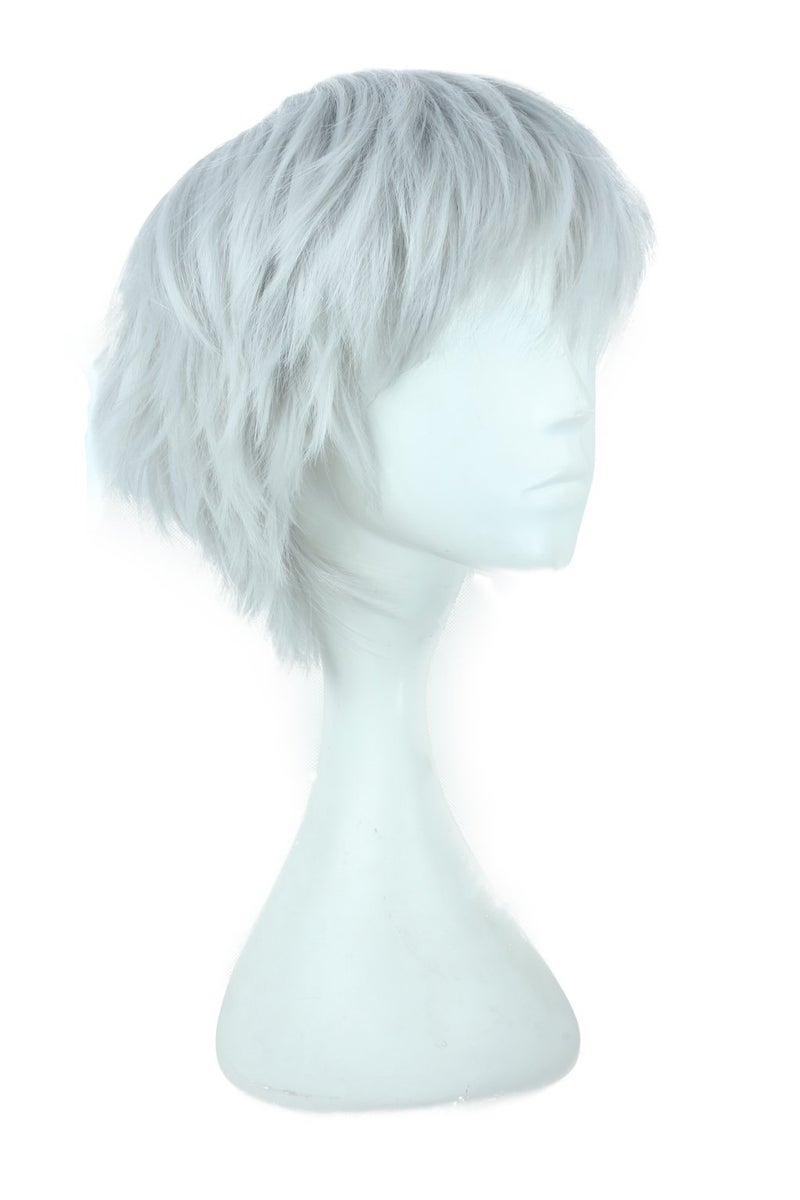 HH Building Layered Curly Short Cosplay Costume Wig (Sliver White) 12 Inch - Image 2